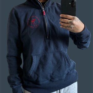 Abercrombie & Fitch Navy Half-Zip Pullover Sweatshirt With Quilted Elbow Patches